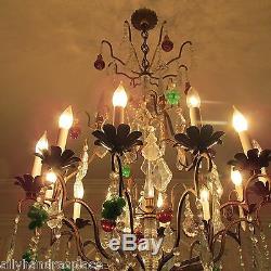 Antique Vintage Italian Crystal Directoire Murano Glass Fruit Chandelier 12 Lite