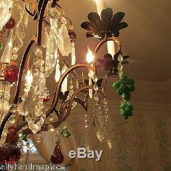 Antique Vintage Italian Crystal Directoire Murano Glass Fruit Chandelier 12 Lite