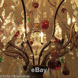 Antique Vintage Italian Crystal Directoire Murano Glass Fruit Chandelier 12 Lite