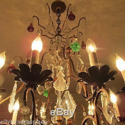 Antique Vintage Italian Crystal Directoire Murano Glass Fruit Chandelier 12 Lite