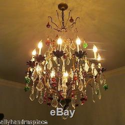 Antique Vintage Italian Crystal Directoire Murano Glass Fruit Chandelier 12 Lite