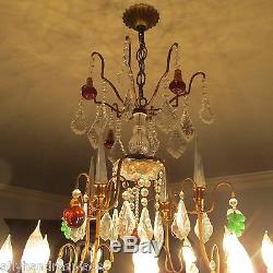 Antique Vintage Italian Crystal Directoire Murano Glass Fruit Chandelier 12 Lite