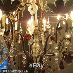 Antique Vintage Italian Crystal Directoire Murano Glass Fruit Chandelier 12 Lite