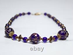 Antique Vintage Murano Cobalt Glass Venetian Beaded Necklace