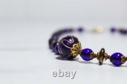 Antique Vintage Murano Cobalt Glass Venetian Beaded Necklace