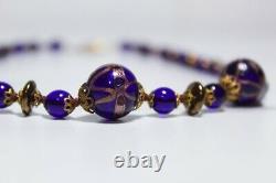 Antique Vintage Murano Cobalt Glass Venetian Beaded Necklace