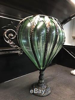 Antique Vintage Murano Green Caged Glass Urn Vase Centerpiece 1800s
