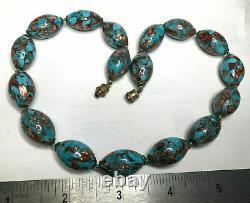 Antique Vintage Venetian Turquoise Blue Murano Choker Foil Beads Glass Necklace