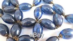 Antique Vtg Lapis Glass Beads Wired Necklace Murano Czech Beautiful