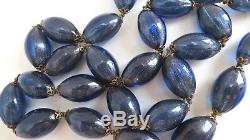 Antique Vtg Lapis Glass Beads Wired Necklace Murano Czech Beautiful