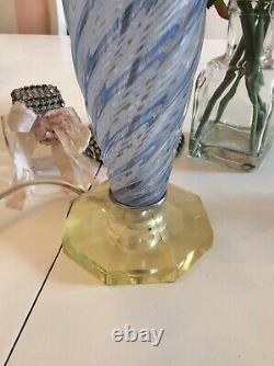 Antique Vtg Swirl Blue Murano Italian Lamp Glass retro MCM style