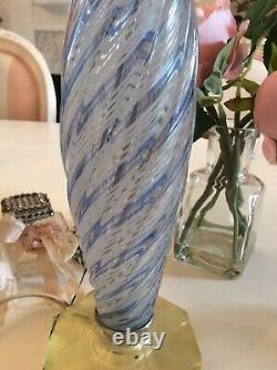 Antique Vtg Swirl Blue Murano Italian Lamp Glass retro MCM style