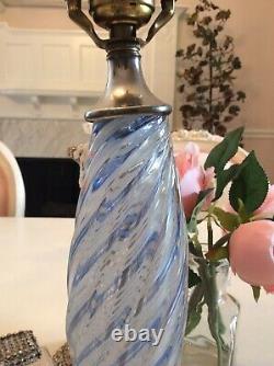 Antique Vtg Swirl Blue Murano Italian Lamp Glass retro MCM style