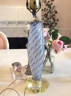 Antique Vtg Swirl Blue Murano Italian Lamp Glass retro MCM style