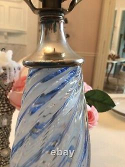 Antique Vtg Swirl Blue Murano Italian Lamp Glass retro MCM style