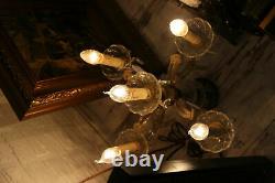 Antique xl murano Girandole Crystal glass pendants drops lamp 5 arms rare