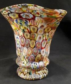 AntiqueVINTAGE ITALIAN MURANO ART GLASS MILLEFIORI HAND BLOWN VASE