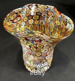 AntiqueVINTAGE ITALIAN MURANO ART GLASS MILLEFIORI HAND BLOWN VASE