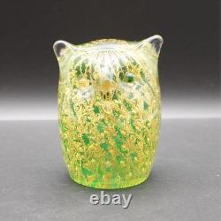 Appraised Vintage Murano Glass Owl Paperweight Green 24k Gold Leaf MCM
