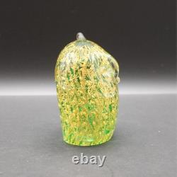 Appraised Vintage Murano Glass Owl Paperweight Green 24k Gold Leaf MCM