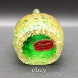 Appraised Vintage Murano Glass Owl Paperweight Green 24k Gold Leaf MCM