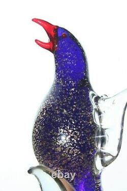 Art Glass Bird Blue 10 Gold Inclusions Unmarked Italian Murano Parrot