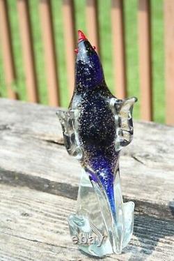 Art Glass Bird Blue 10 Gold Inclusions Unmarked Italian Murano Parrot