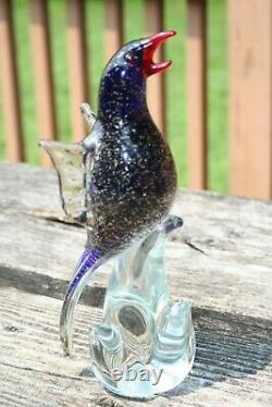 Art Glass Bird Blue 10 Gold Inclusions Unmarked Italian Murano Parrot
