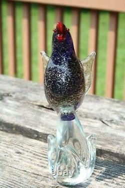 Art Glass Bird Blue 10 Gold Inclusions Unmarked Italian Murano Parrot