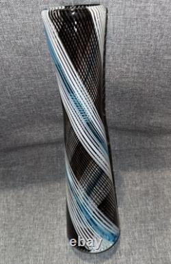 Art Glass Mezza Filigrana Blue, White, and Brown Vase 14.5 Tall Murano Vintage