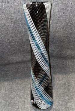 Art Glass Mezza Filigrana Blue, White, and Brown Vase 14.5 Tall Murano Vintage