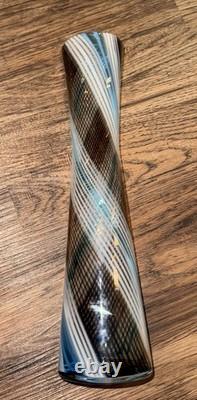 Art Glass Mezza Filigrana Blue, White, and Brown Vase 14.5 Tall Murano Vintage