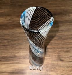 Art Glass Mezza Filigrana Blue, White, and Brown Vase 14.5 Tall Murano Vintage