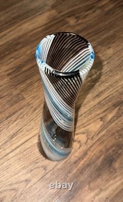 Art Glass Mezza Filigrana Blue, White, and Brown Vase 14.5 Tall Murano Vintage