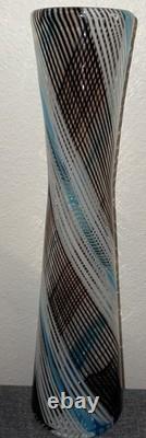 Art Glass Mezza Filigrana Blue, White, and Brown Vase 14.5 Tall Murano Vintage