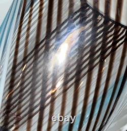 Art Glass Mezza Filigrana Blue, White, and Brown Vase 14.5 Tall Murano Vintage