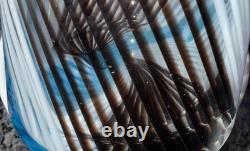 Art Glass Mezza Filigrana Blue, White, and Brown Vase 14.5 Tall Murano Vintage