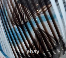 Art Glass Mezza Filigrana Blue, White, and Brown Vase 14.5 Tall Murano Vintage