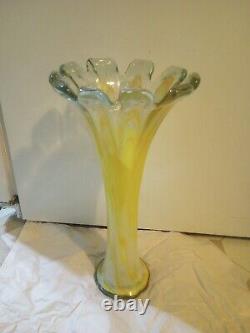 Art Glass Vase MCM Vintage Flared Tall Lava Swirl Stretch Nouveau Murano SWUNG