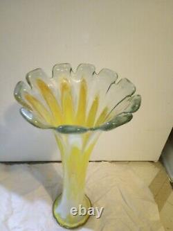 Art Glass Vase MCM Vintage Flared Tall Lava Swirl Stretch Nouveau Murano SWUNG