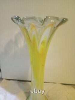 Art Glass Vase MCM Vintage Flared Tall Lava Swirl Stretch Nouveau Murano SWUNG