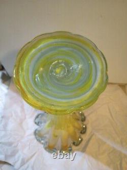 Art Glass Vase MCM Vintage Flared Tall Lava Swirl Stretch Nouveau Murano SWUNG