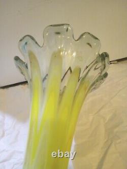 Art Glass Vase MCM Vintage Flared Tall Lava Swirl Stretch Nouveau Murano SWUNG