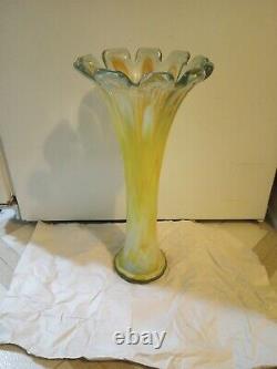 Art Glass Vase MCM Vintage Flared Tall Lava Swirl Stretch Nouveau Murano SWUNG