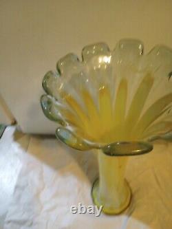 Art Glass Vase MCM Vintage Flared Tall Lava Swirl Stretch Nouveau Murano SWUNG