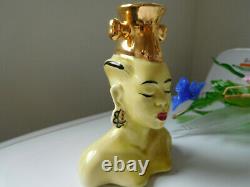 Asian Lady HEAD VASE with VICTORIAN GLASS FLOWER STEM BOUQUET vtg Murano Venetian