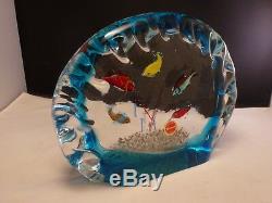 Authentic Murano Glass fish tank Beautiful 5 fish Vintage Sculpture Aquarium