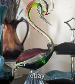 Authentic Rooster Labelled Murano Red Green Clear Art Glass Duck