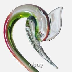 Authentic Rooster Labelled Murano Red Green Clear Art Glass Duck