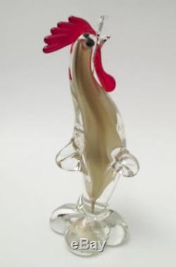 Authentic Vintage Italian Murano Art Glass Rooster Bird Figurine With Label